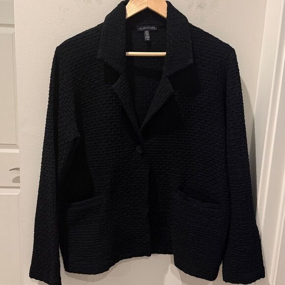 Eileen Fisher Black Oversized Textured Blazer one button closure size Small - Picture 1 of 11